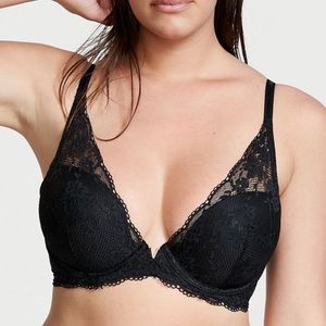 Victoria’s Secret Lace Black Love Cloud Lightly Lined Plunge Bra 36DDD